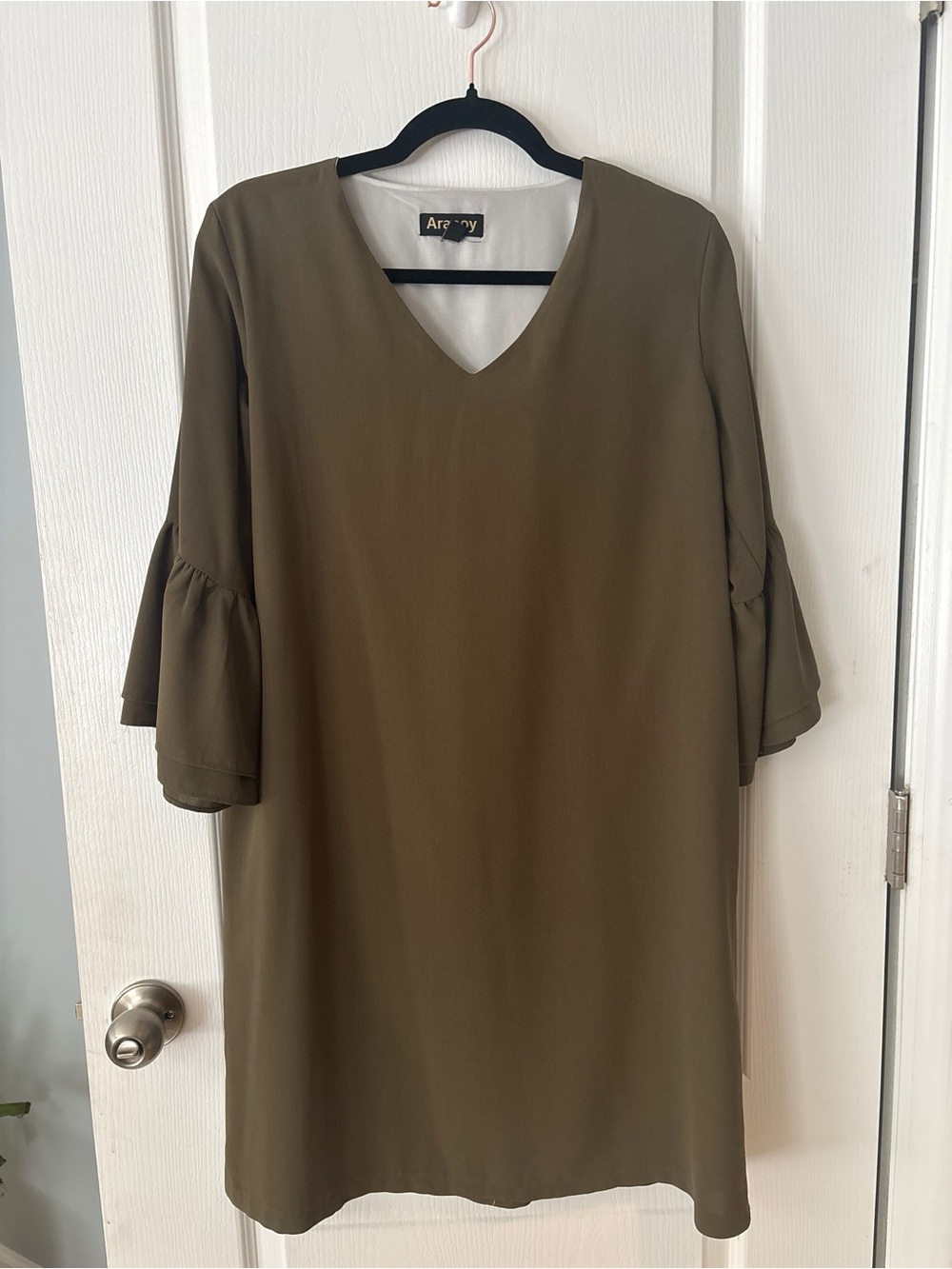 Unlisted Olive V-Neck Midi Dress with Ruffle Sleeves
